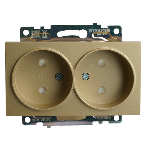 GLS10-7113-08 Розетка 2-местная с защитной шторкой (механизм) б/з, 250В, 10А, серия Катрин, золото фото 10