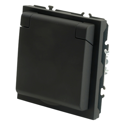 RST16-5113-05 Розетка 1-местная с крышкой с защ. штор STEKKER, б/з, IP42, 250В, 16А, серия Эмили, RST16-5113-05, черный уголь, soft touch фото 3