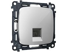 Комплект механизма компьютерной розетки RJ-45 экранированной с автоматической защитной шторкой OMEGA Серебро глянец QUANT (OP4120, VM185) MO412005