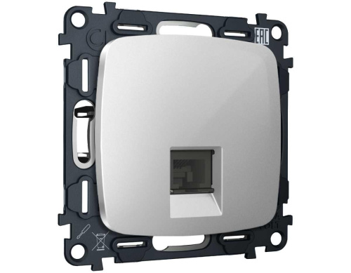 Комплект механизма компьютерной розетки RJ-45 экранированной с автоматической защитной шторкой OMEGA Серебро глянец QUANT (OP4120, VM185) MO412005