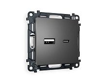 Комплект механизма розетки AMBRELLA VOLT ALFA Антрацит серый 2USB A+C 20W (быстрая зарядка) QUANT (AP6610, VM177) MA661010