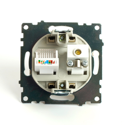 Розетка TV + компьютерная RJ-45 (механизм), STEKKER, GLS00-7106-08, серия Катрин, золото фото 4