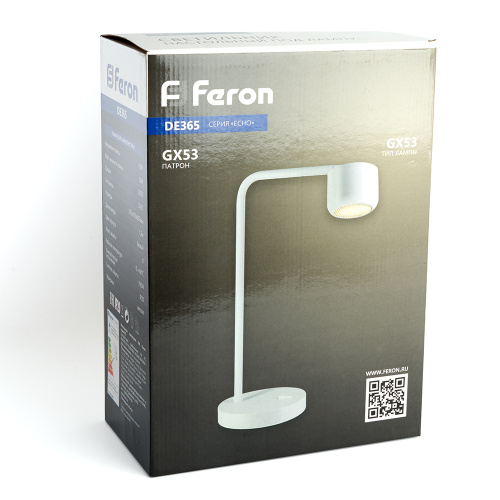 Светильник под лампу настольный Feron DE365 ECHO 12W, 230V, GX53, белый, с  антибликовой сеточкой фото 6