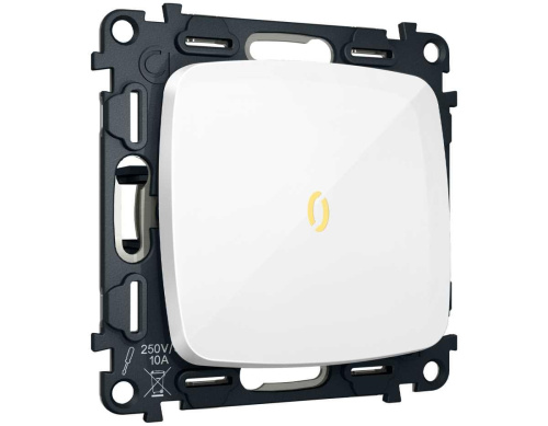 Комплект механизма 1-клавишного выключателя с самовозвратом с подсветкой 3200K Ambrella Volt OMEGA Белый глянец QUANT (OP1020, VM113, G11Y) MO102050