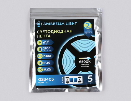Светодиодная лента Ambrella Light 20W/m 240LED/m 2835SMD холодный белый 5M GS3403 фото 6
