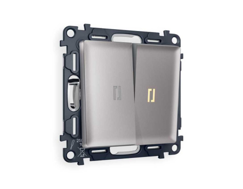 Комплект механизма 2-кл выключателя AMBRELLA VOLT с подсветкой 3200K ALFA Сталь матовый QUANT (AP5040, VM115, G11Y) MA504010