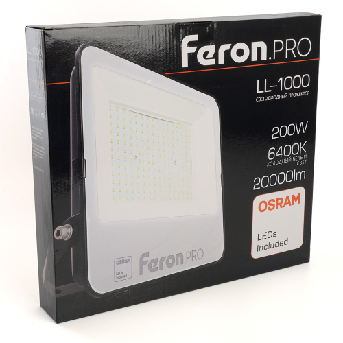 Светодиодный прожектор Feron.PRO LL-1000 IP65 200W 6400K черный фото 9