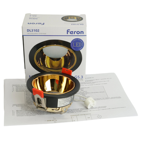 Светильник встраиваемый Feron DL3102 потолочный MR16 G5.3  черный + золото фото 5