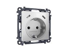 Комплект механизма электрической розетки 2USB С+C 20W с/з на винтовых зажимах 16A-250V ALFA Серебро глянец QUANT (AP4105, VM165) MA410510