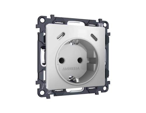 Комплект механизма электрической розетки 2USB С+C 20W с/з на винтовых зажимах 16A-250V ALFA Серебро глянец QUANT (AP4105, VM165) MA410510