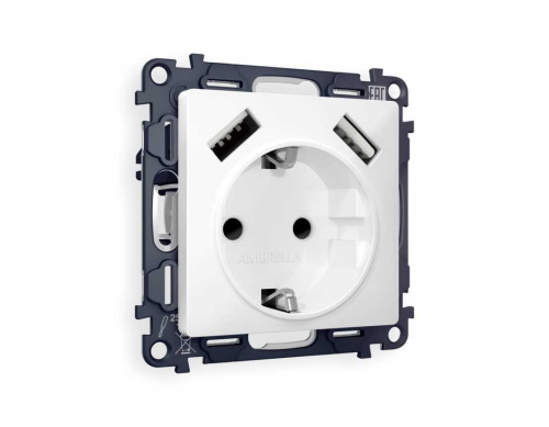 Комплект механизма электрической розетки AMBRELLA VOLT ALFA Белый матовый 2USB A+A 18W (быстрая зарядка) с/з QUANT (AP1290, VM155) MA129010