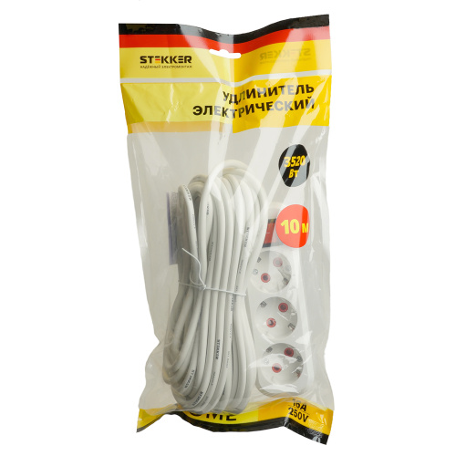 Удлинитель трехместный с/з  с выключ. STEKKER HM07-31-10 3x1мм2, 10м, серия Home (У16А-002), белый фото 9