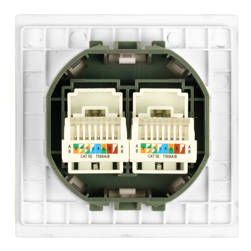 Розетка компьютерная 2-местная RJ-45 (механизм), STEKKER,  серия Мия, RST00-3111-01, белая магнолия фото 5