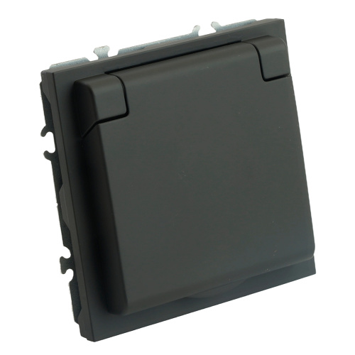 RST16-5113-05 Розетка 1-местная с крышкой с защ. штор STEKKER, б/з, IP42, 250В, 16А, серия Эмили, RST16-5113-05, черный уголь, soft touch фото 4