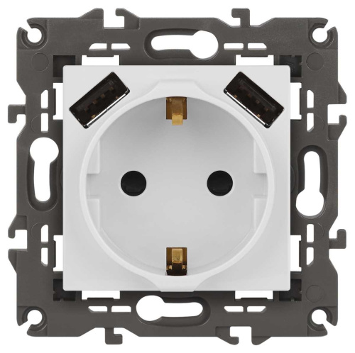 Розетка ЭРА Elegance 14-4109-01М 2P+E 16A-250В штор. с 2xUSB 5В-3А белый матовый Б0065773