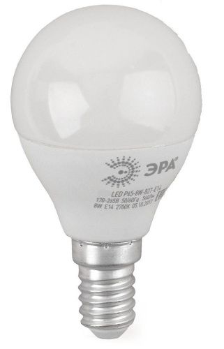 Лампа светодиодная ЭРА E14 8W 2700K матовая LED P45-8W-827-E14 R Б0050697 фото 2
