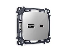 Комплект механизма розетки AMBRELLA VOLT OMEGA Серебро глянец 2USB A+C 20W (быстрая зарядка) QUANT (OP4110, VM177) MO411010