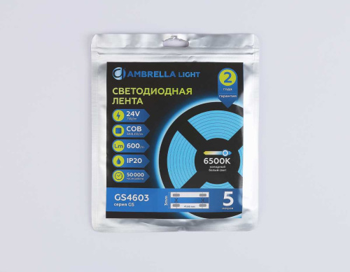 Светодиодная лента Ambrella Light GS4603 COB 384Led/ 7W m/ 24V IP20 6500K/ 5m*3mm*2mm (2 конт.) GS4603 фото 5