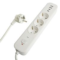 Сетевой фильтр 3-местный с/з STEKKER 3x1мм2, 5 м, 250В, 16А, 2 USB-A+2 Type-C 3, серия Nova, белый