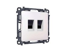 Комплект механизма компьютерной двойной розетки RJ-45 с автоматической защитной шторкой Ambrella Volt ALFA Жемчуг QUANT (AP2121, VM189) MA212110