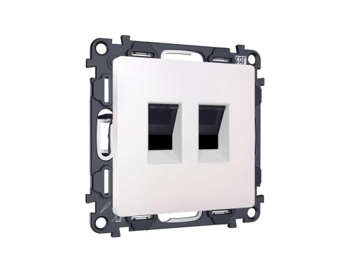 Комплект механизма компьютерной двойной розетки RJ-45 с автоматической защитной шторкой Ambrella Volt ALFA Жемчуг QUANT (AP2121, VM189) MA212110