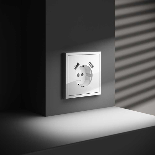 Розетка встраиваемая Voltum S70 с заземлением и защитными шторками, 16А, с USB, A+A, (белый глянцевы VLS040401 фото 2