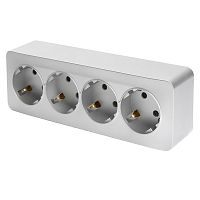 Розетка 4-местная с/з открытой установки, STEKKER, 250В, 16А, IP20, серия София, серебро, MST16-14-03