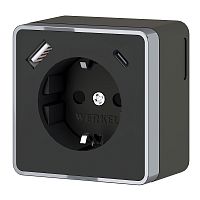 Розетка с заземлением, шторками и USB тип A+C Gallant чёрный хром W5071735
