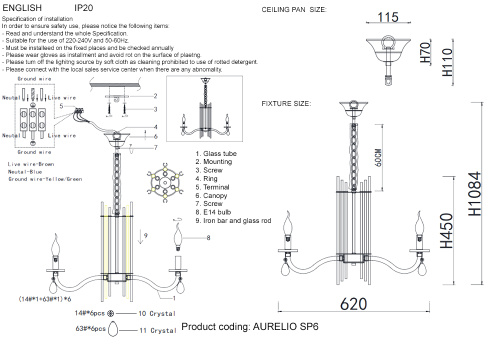 Люстра Crystal Lux AURELIO SP6 GOLD+CHROME/TRANSPARENT фото 2
