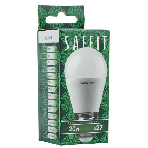Лампа светодиодная SAFFIT SBG4520 Шарик E27 20W 230V 6400K фото 4