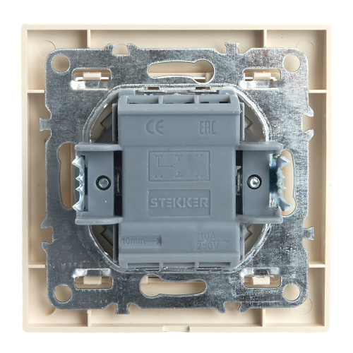 Переключатель 1-клавишный STEKKER  PSW10-9005-02, 250В, 10А, серия Эрна, слоновая кость фото 3