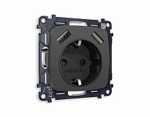 Комплект механизма электрической розетки AMBRELLA VOLT OMEGA Графит мягкое касание 2USB A+A 18W (быстрая зарядка) с/з QUANT (OP9090, VM155) MO909010