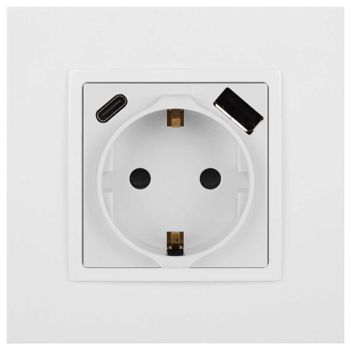 Розетка ЭРА Elegance 14-4108-01 2P+E 16A-250В со шторками с USB type-A+C 5В-3А белый Б0067736 фото 6