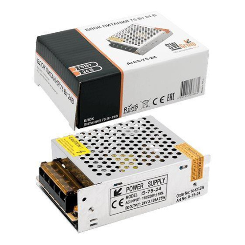Блок питания SWG 24V 75W IP20 3,2A S-75-24 000299 Блок питания SWG 24V 75W IP20 3,2A S-75-24 000299