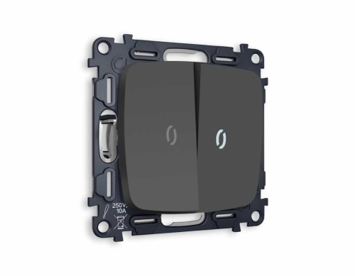 Комплект механизма 2-кл выключателя AMBRELLA VOLT с подсветкой 5600K OMEGA Графит мягкое касание QUANT (OP9040, VM115, G14W) MO904015