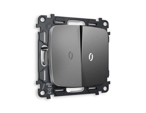 Комплект механизма 2-кл выключателя AMBRELLA VOLT с подсветкой 5600K OMEGA Антрацит серый QUANT (OP6540, VM115, G14W) MO654015