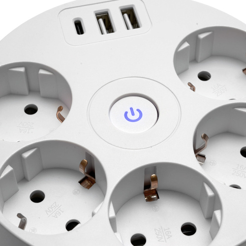 HM10-51-01 Удлинитель 5-местный с/з, 3x1мм2, 2.5м, 250В, 16А, 2USB+С 5V 3,1А, серия Comfort, белый фото 6