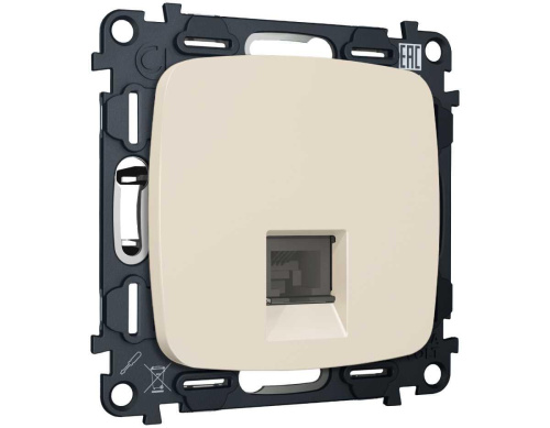 Комплект механизма компьютерной розетки RJ-45 экранированной с автоматической защитной шторкой OMEGA Бежевый матовый QUANT (OP3320, VM185) MO332005