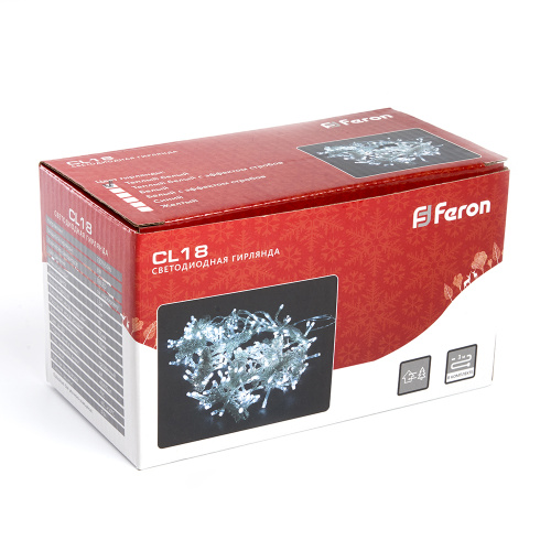 Светодиодная гирлянда Feron CL18 занавес 1,5*1,5м  + 3м 2700К статичная, c питанием от сети 230V, c эффектом стробов, белый шнур фото 4