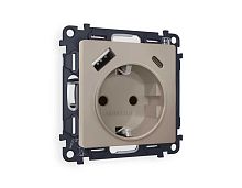 Комплект механизма электрической розетки AMBRELLA VOLT ALFA Серо-бежевый матовый 2USB A+C 20W (быстрая зарядка) с/з QUANT (AP3700, VM160) MA370010