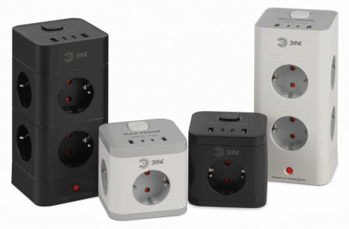 Сетевой фильтр ЭРА TWR-8es-1,5m-4USB-W башня с защитой заземлением с выключателем 8 розеток+4xUSBA+C 1,5м 16А белый Б0069071 фото 3