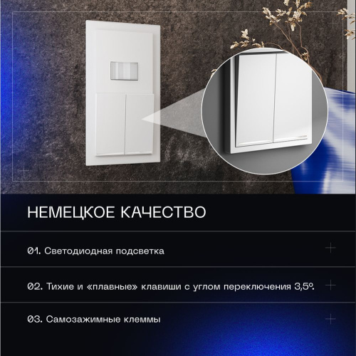 Выключатель встраиваемый Voltum S70 двухклавишный с подсветкой 10А, (белый матовый) VLS020202 фото 4