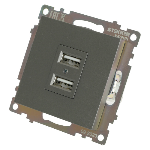 Розетка 2-местная USB (механизм), 250В, 2,1А, серия Катрин, графит, GLS10-7115-06 фото 2
