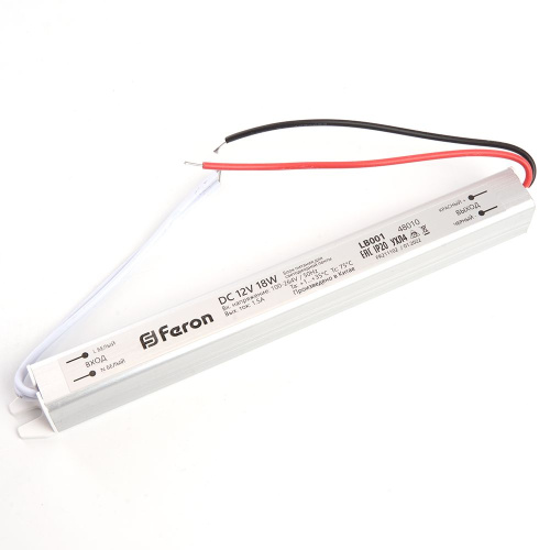 Трансформатор электронный для светодиодной ленты 18W 12V ( ультратонкий драйвер), LB001 FERON