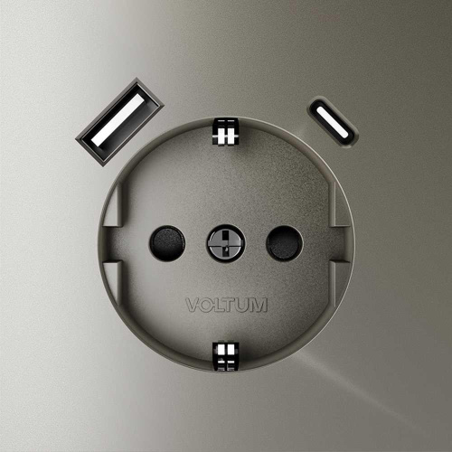 Розетка встраиваемая Voltum S70 с заземлением и защитными шторками, 16А, с USB, A+С, (шелк) VLS040504