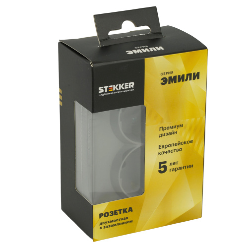 Розетка 2-местная с защитной шторкой, STEKKER, с/з, 250В, 16А, серия Эмили, RST16-5114-10, платиново-серый, soft touch фото 2