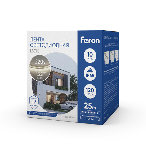 Светодиодная LED лента Feron LS710, 120SMD(2835)/м 10Вт/м 220V длина 25м, 4000K, IP65, с 1 сетевым шнуром, 2 заглушками, 2 коннекторами в комплекте фото 7 Светодиодная LED лента Feron LS710, 120SMD(2835)/м 10Вт/м 220V длина 25м, 4000K, IP65, с 1 сетевым шнуром, 2 заглушками, 2 коннекторами в комплекте фото 7