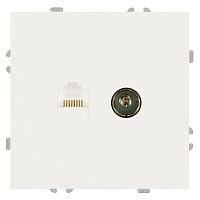 Розетка TV + компьютерная RJ-45 (механизм), STEKKER, серия Эмили, RST00-5106-01, белый фарфор, soft touch