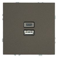 Розетка 2-местная USB + Type C (механизм), STEKKER, 250В, 20W, серия Эмили, RST10-5115-09, антрацит, soft touch