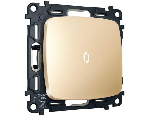 Комплект механизма 1-клавишного выключателя с самовозвратом с подсветкой 5600K Ambrella Volt OMEGA Шампань QUANT (OP6020, VM113, G14W) MO602055